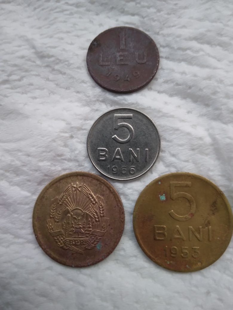 Monede rare România 1 leu 1949 vechi 5bani1953 5bani1966 1leu 1991pent