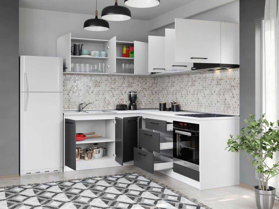 Set Mobila Bucatarie Colt Mina Dual 180*220 Gri Antracit/Alb C112