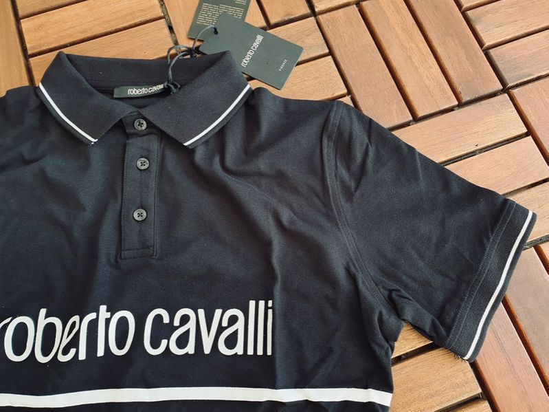 ПРОМО Roberto Cavalli-XL и XXL-Оригинална мъжка черна  тениска с яка