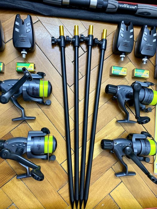Set kit pescuit 4 mulinete , 4 lansete, 4 swingeri, 4 averizori . Prod