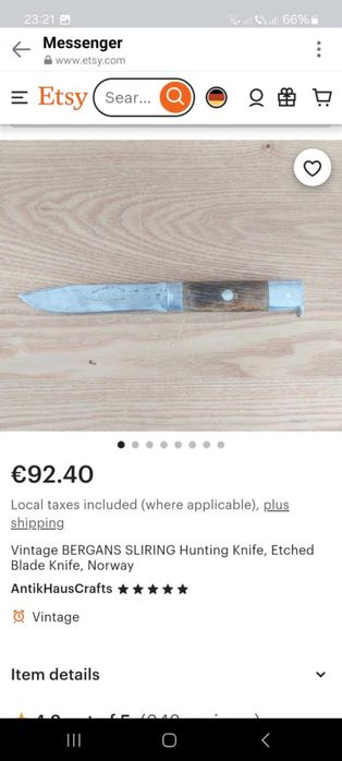 Cutit Vinatoare Vechi ani 1931 Bergans Sliring Norway Rar!