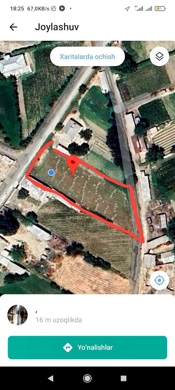 Yer sotiladi 16 Sotix   ARZON YER SOTILADI