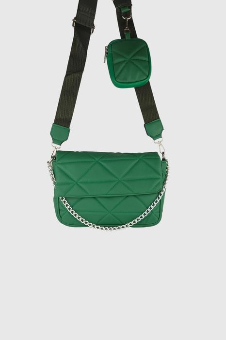 НОВО! ЛИКВИДАЦИЯ! Капитонирана чанта с мини портмоне в зелено
