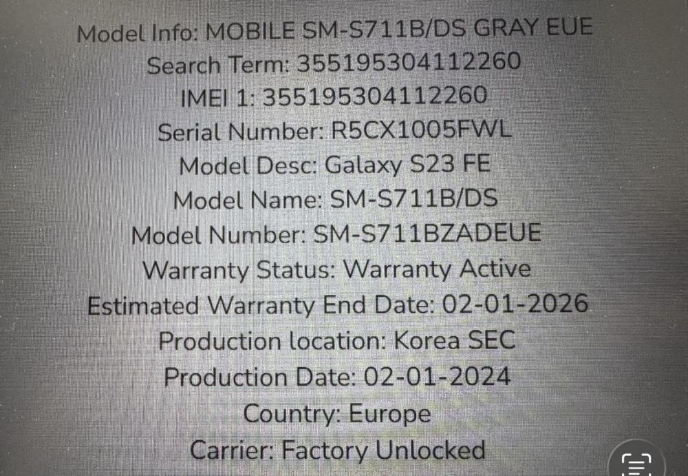 Samsung Galaxy S23 FE; Graphite; Ca Nou; Garantie