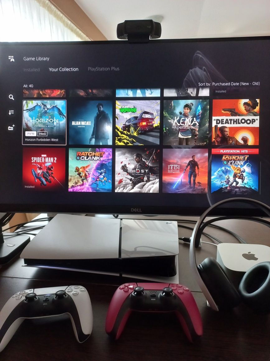 PlayStation 5 Slim cu 40 de jocuri, 1 an garanție, și casti Pulse 3D