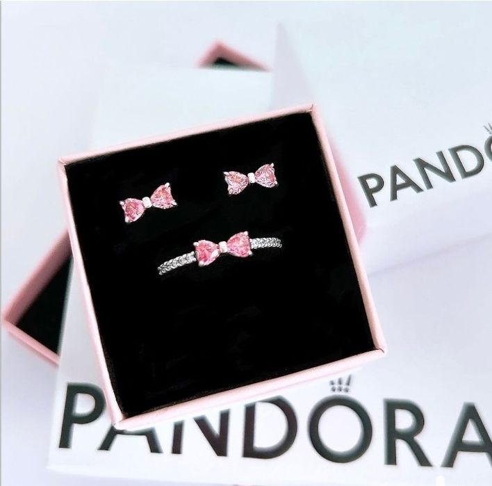 Inel Pandora argint 925 funda roz pink bow cristale si cutie