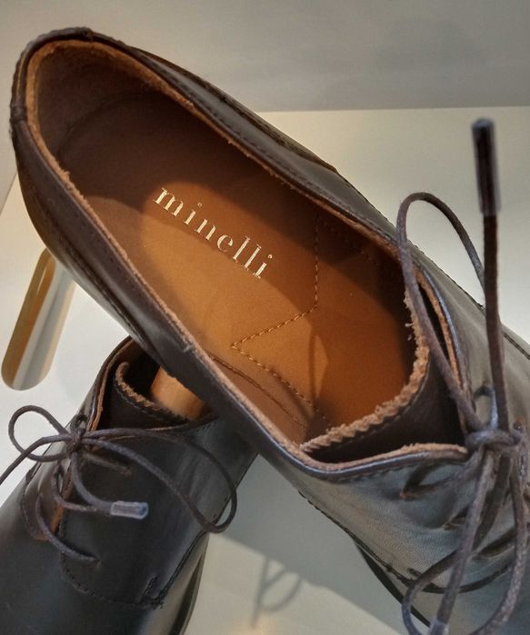 Pantofi derby cap toe de lux Minelli Italy 39 40 piele naturala