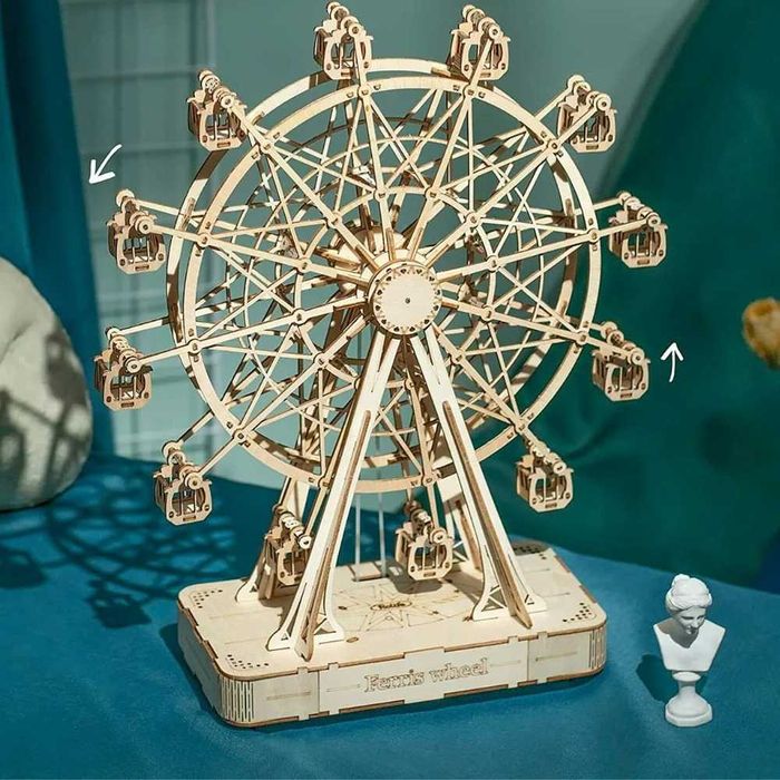 Puzzle 3D din lemn Roata Ferris tip cutie muzicala, 232 piese - NOU
