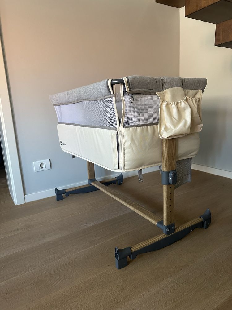 Pătuț co-sleeper Lionelo cu balansare+protectii saltea+cearsafuri