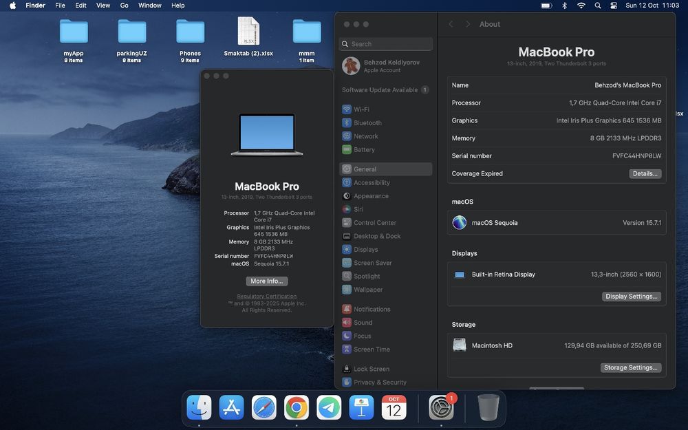 Macbook pro 13, 2019, i7, 8/256gb