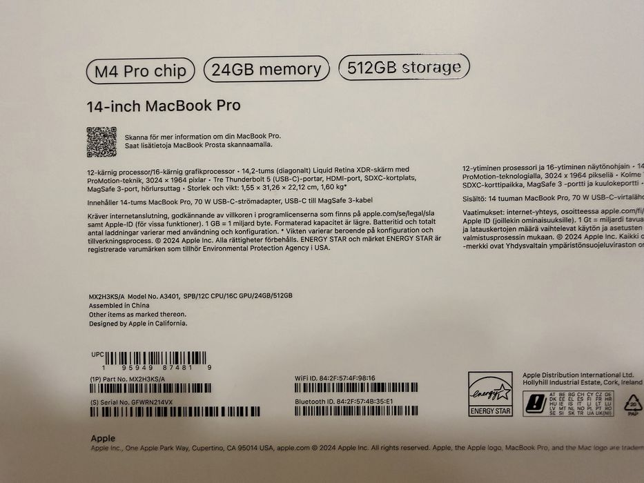 Macbook Pro 14 Black - M4 - 24GB - 512GB Storage - Sigilat