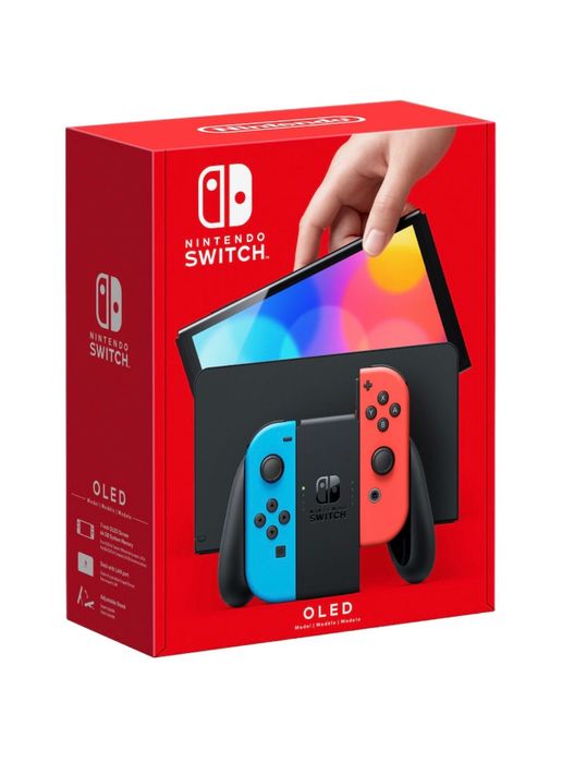 Nintendo Switch OLED (Neon Blue / Red Joy-Con) + Accesorii și jocuri