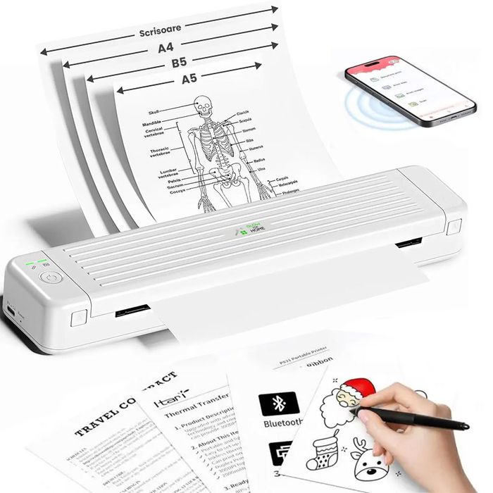 Imprimanta termica portabila A4, fara fir, cu aplicatie, Bluetooth