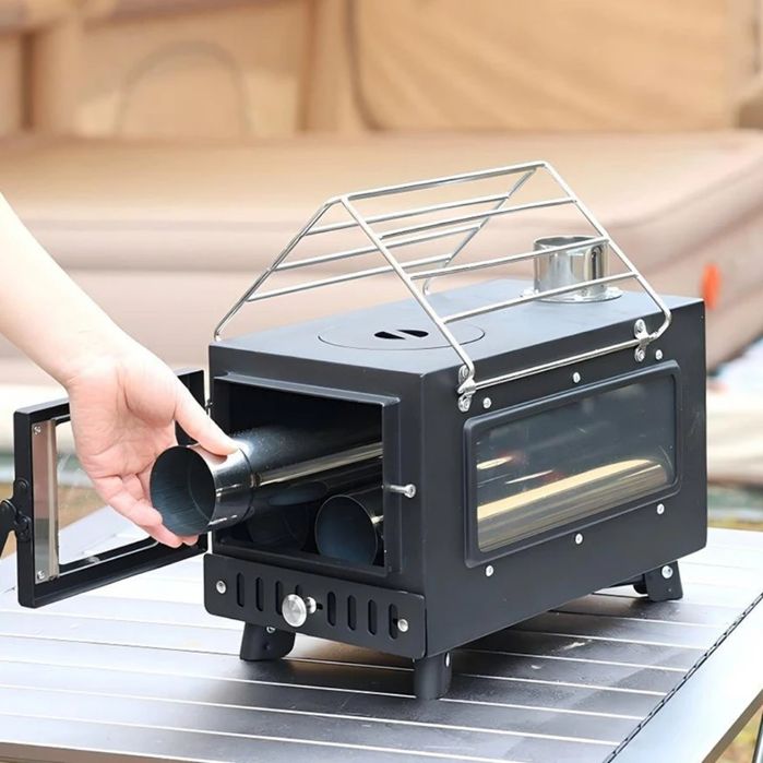 Туристическая походная печь с трубой и складными ножками