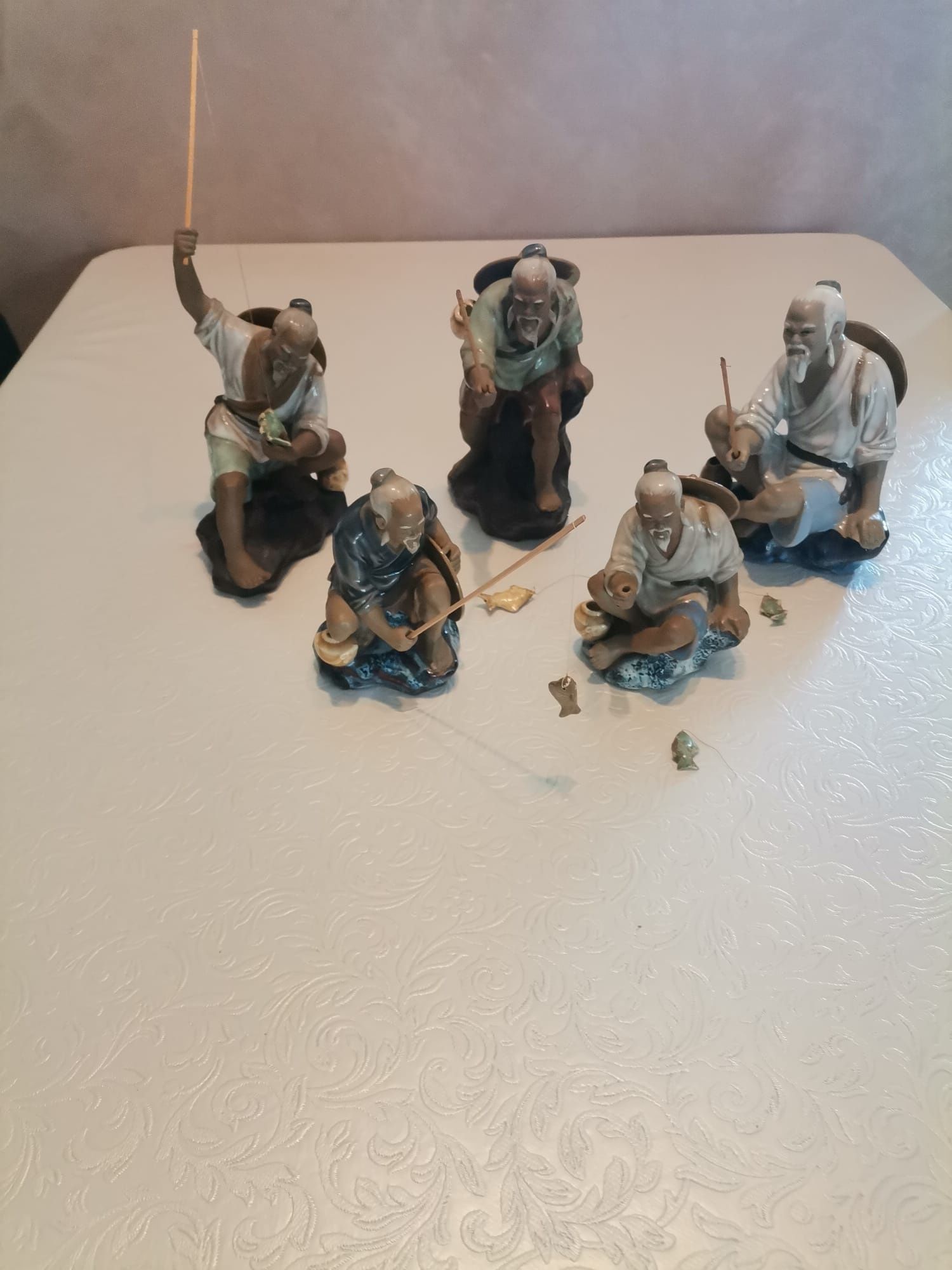 Pescari chinezi bibelou ceramica anii 80 ca.14cm