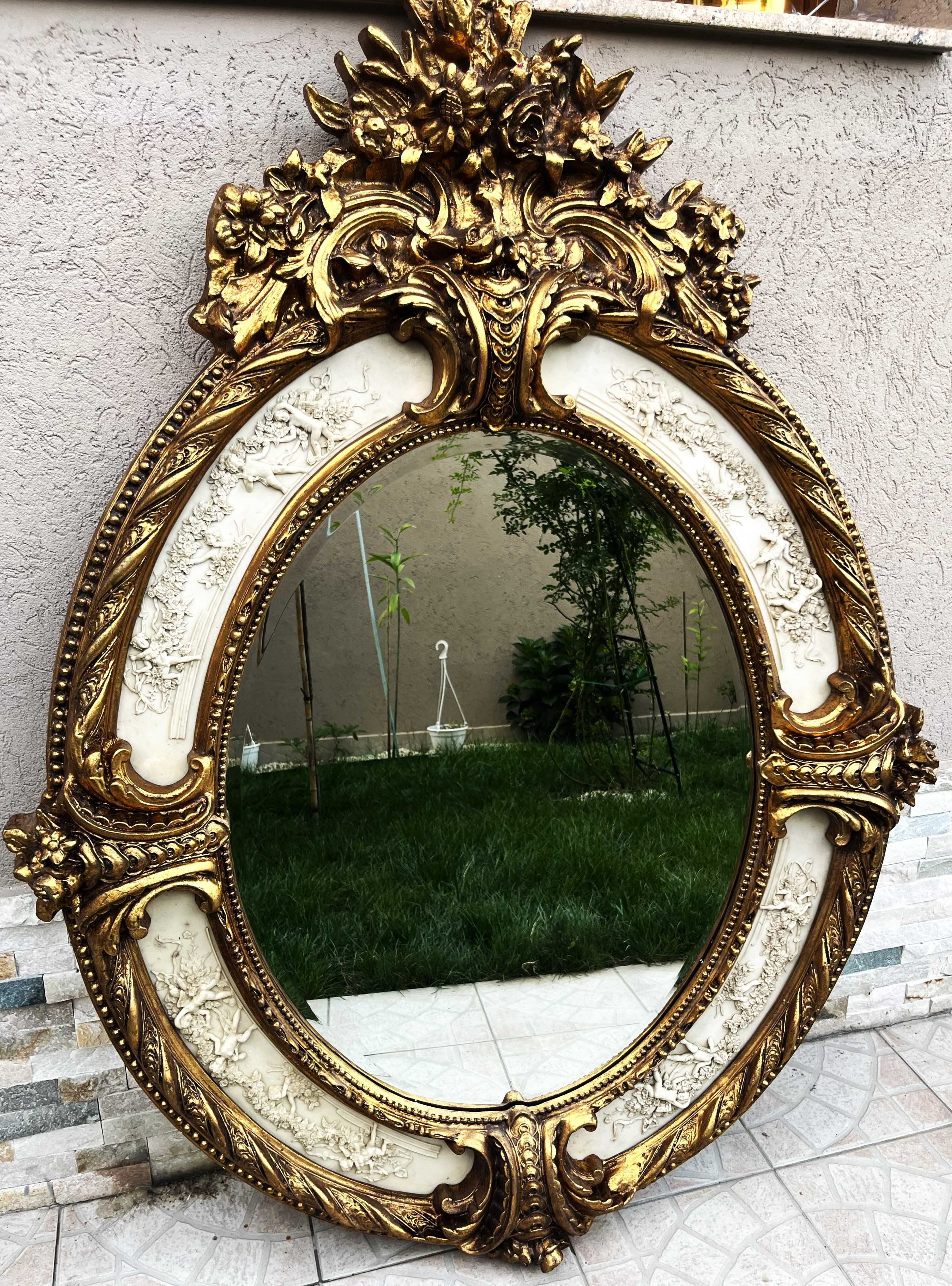 Impozanta oglinda baroc-foita aur-cristal bizotat-Franta