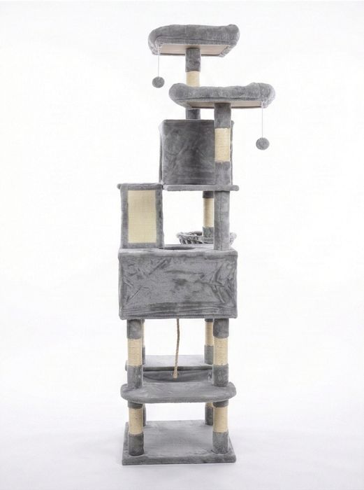 Ansamblu de joaca pentru pisici, FEANDREA, 206 cm, 7 niveluri, gri, 60