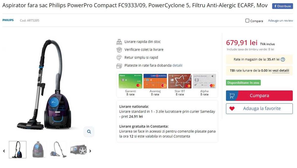 Aspirator fara sac Philips PowerPro Compact FC9333/09