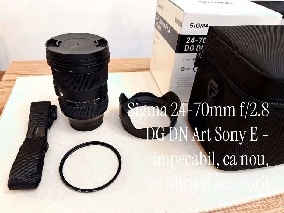 Sigma 24-70mm f/2.8 DG DN Art Sony E – ca nou, cu filtru și accesorii