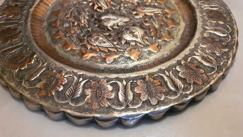 Турска медна кована чиния, 60те г–32см Декорация за стена.