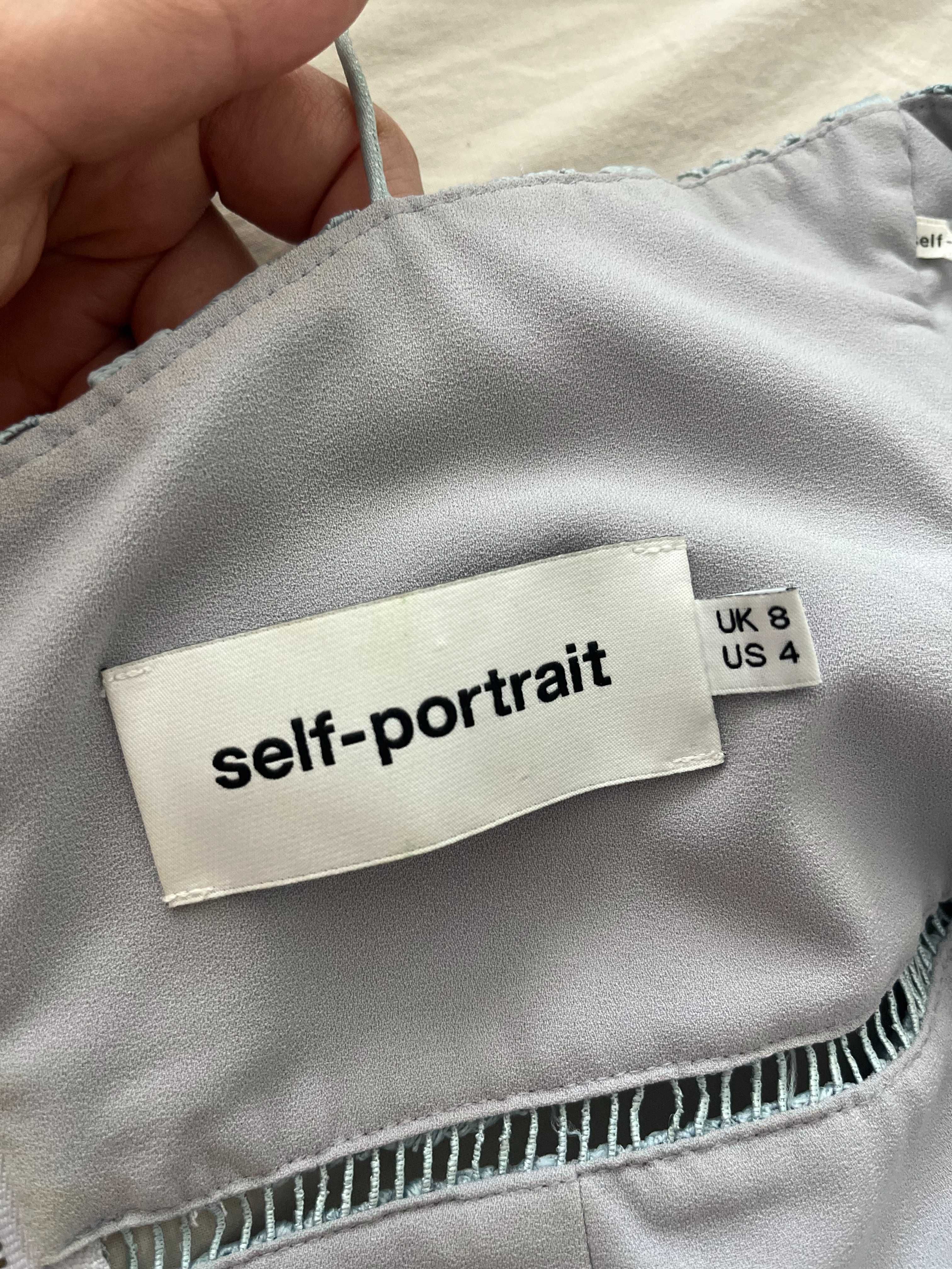 Self Portrait мини рокля с дантела в небесно син цвят