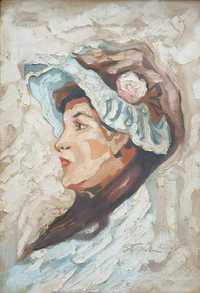 "Profil De Femeie", Ulei pe pânză, Semnat, Dimensiuni 44 x 58 cm
