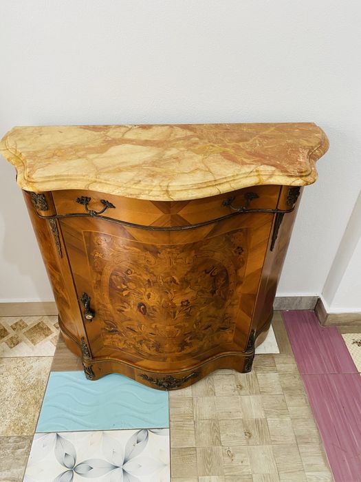 Comoda Lemn Masiv Bronz Intarsie Marmura Vintage