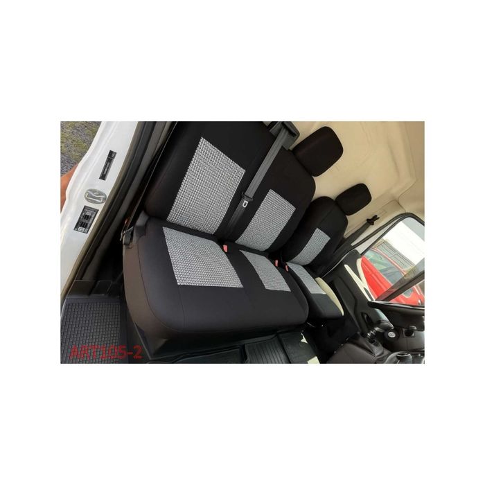 Huse Auto Textil 2+1 Scaun Sofer + Bancheta Negru cu Model alb + negru