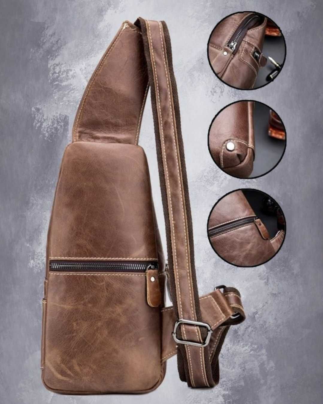 Слинг рюкзак мужской из натуральной кожи
