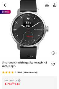 Smartwatch Withings Scanwatch, 42 mm, Argintiu