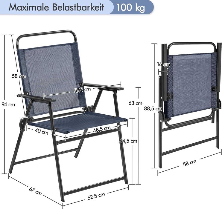 Set 2 scaune gradina pliante, cadru metal |S 592847 Navy Blue(2pcs)