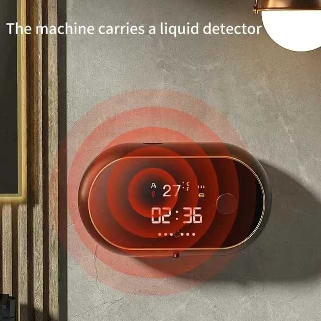 Dozator Automat Sapun Lichid, negru, afisaj temp, ora, fara atingere