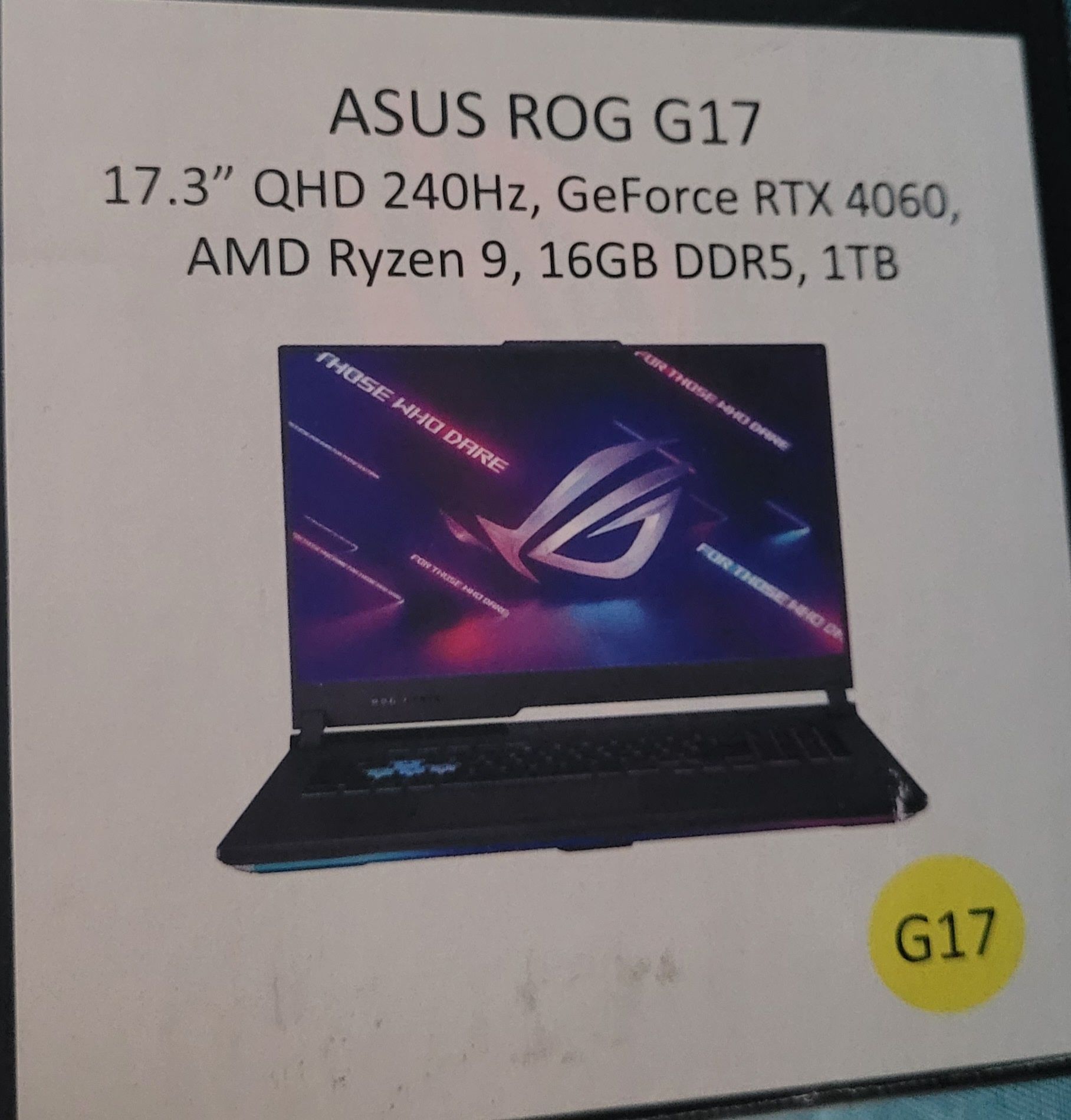 Лаптоп Asus ROG Strix  17.3", QHD 240Hz, AMD Ryzen 9, 16GB DDR5, 1TB