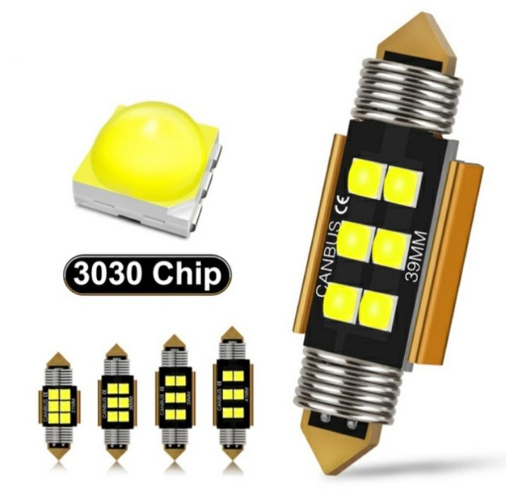 Лед сулфидни крушки 2бр.- C5W 36mm 6SMD 3030 чип -А- 3087-2