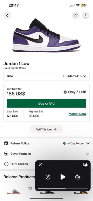 Air Jordan 1 Low Court Purple White