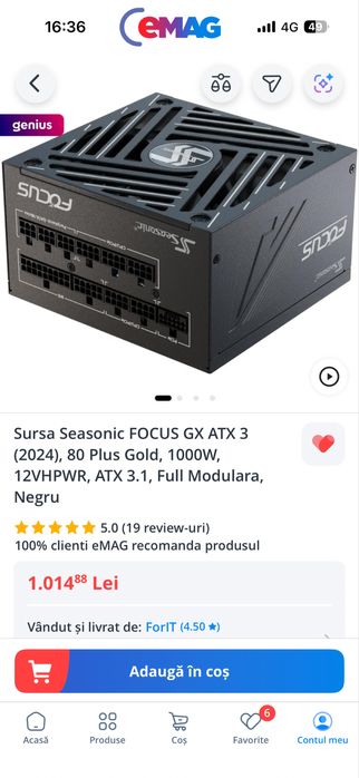 Sursa seasonic 1000W GOLD SIGILATA