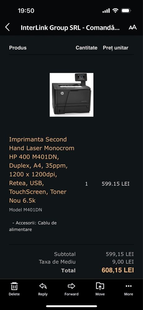 Imprimanta Hp 401 laser monocrom M401DN, Duplex, A4, 35ppm, retea, usb