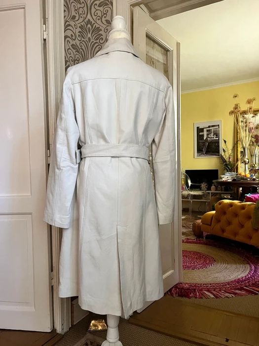 Haina lunga Palton piele naturala alba