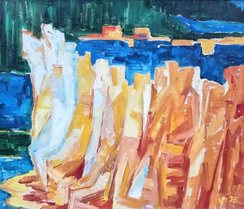 Tablou vechi - Baraj - semnat Viorica Felicia Ionescu 1977