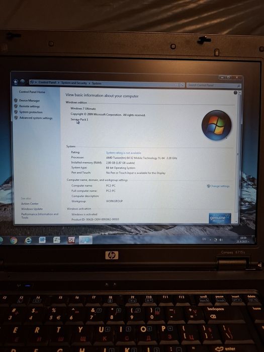 Лаптоп HP 6715s - CPU:2х2.2GHz, RAM:2GB