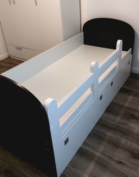 Pat pentru copii 80 x 190 cm, cu somieră și sp. depozitare, alb/wenghe