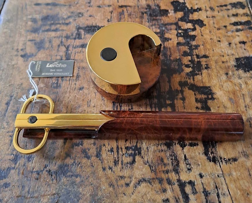 нож и ножица комплект Лерхе Lerche Солинген Solingen злато и лак