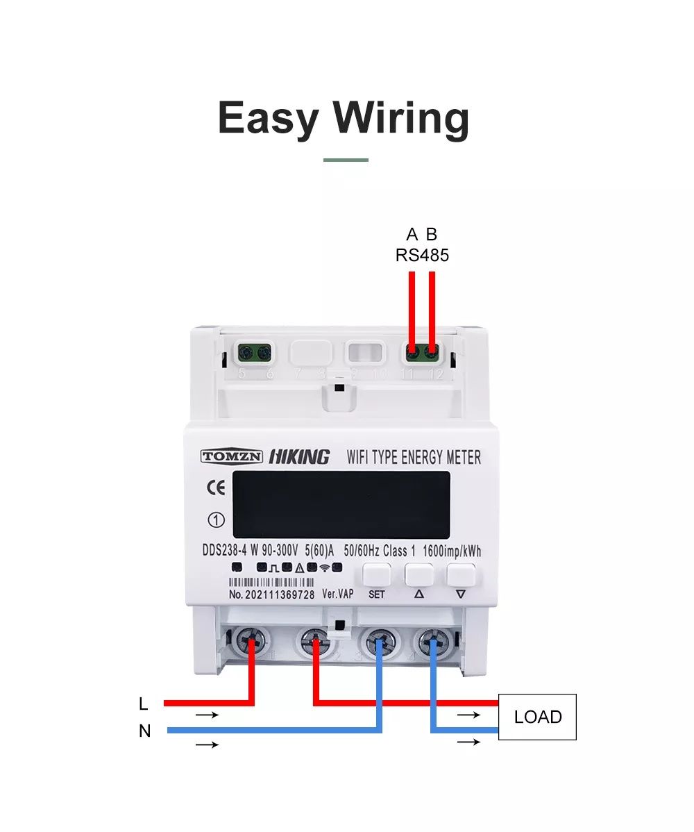 60А Интелигентен Tuya монофазен WiFi електромер,защита,таймер с RS485