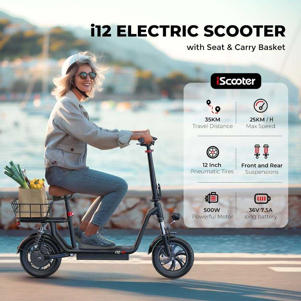 Електрически скутер/тротинетка със седалка iScooter i12 500W 7.5AH