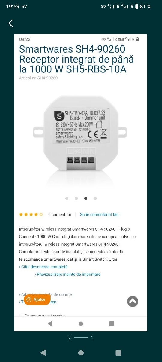 Comutator wireless integrat Smartwares SH4-90260 - Plug & Connect - 10