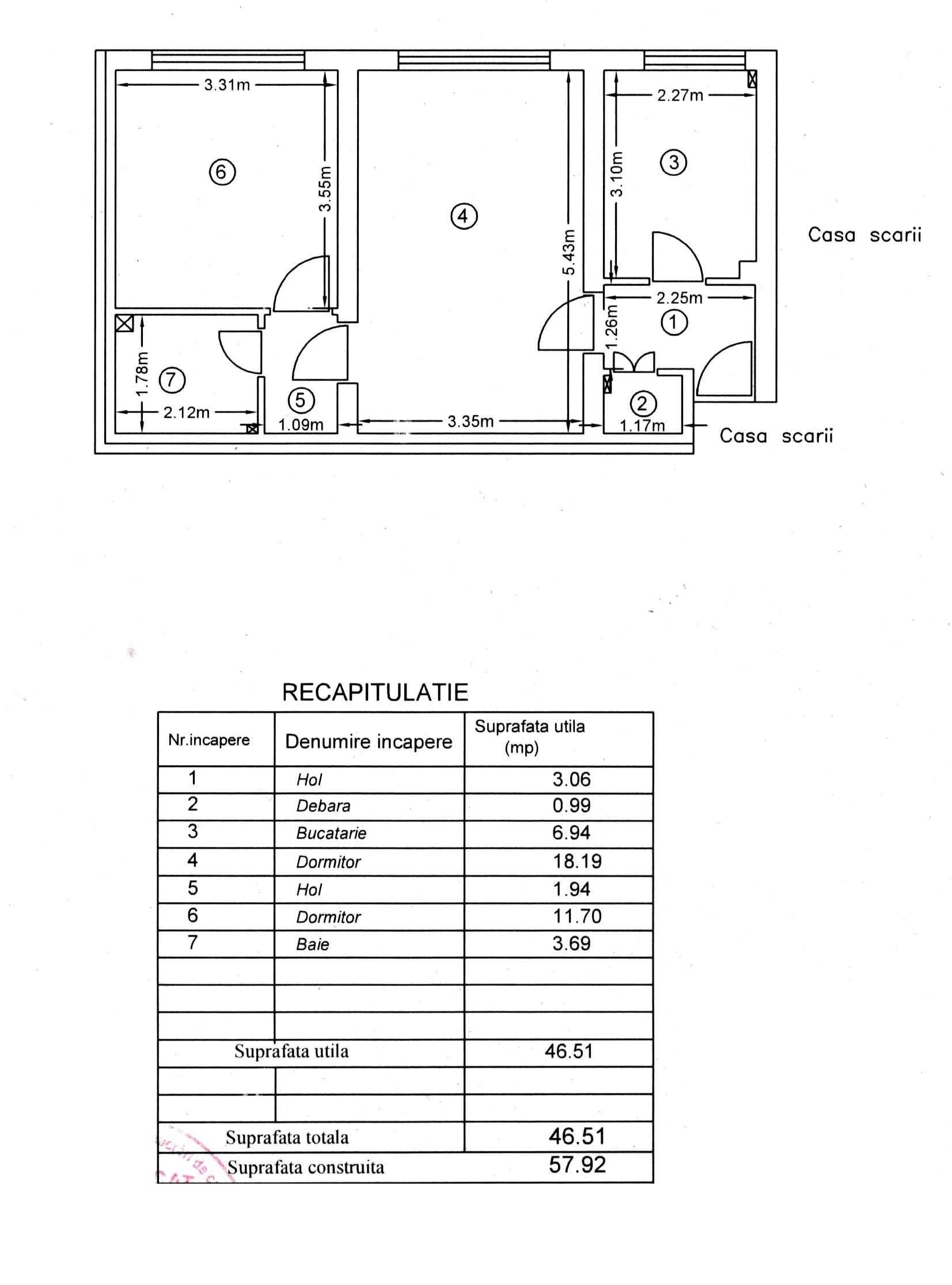 Apartament 2 camere, 46 mp, semidecomandat, parter, strada Epureanu