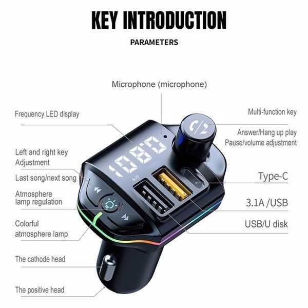 FM трансмитер Automat, MP3 плейър, 2 USB, 5V, 0.8A, Черен