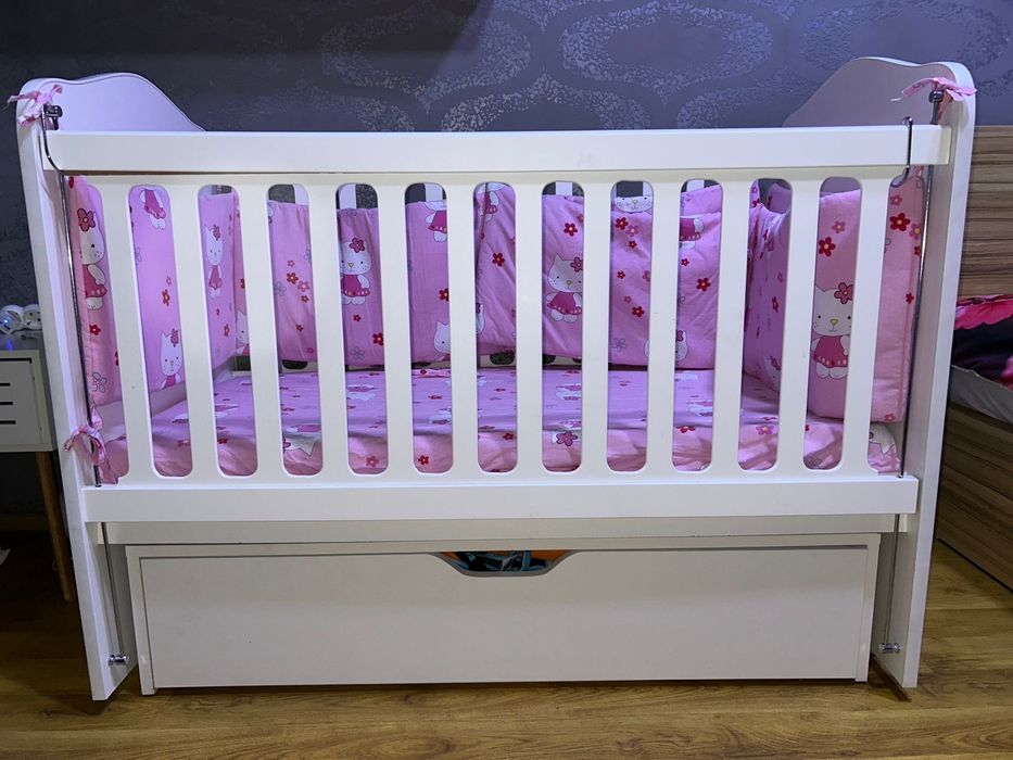 Patuț bebe lemn masiv alb -gama de lux