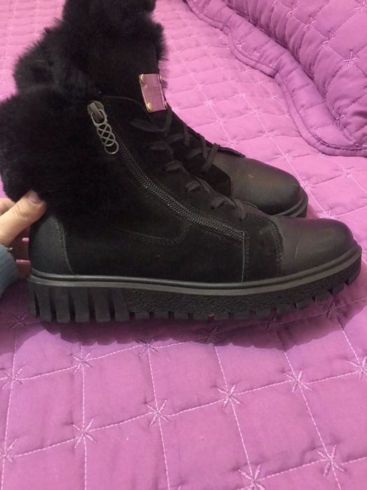 Уникални зимни боти естествена кожа, пух, заек Eva Minge, Guess,