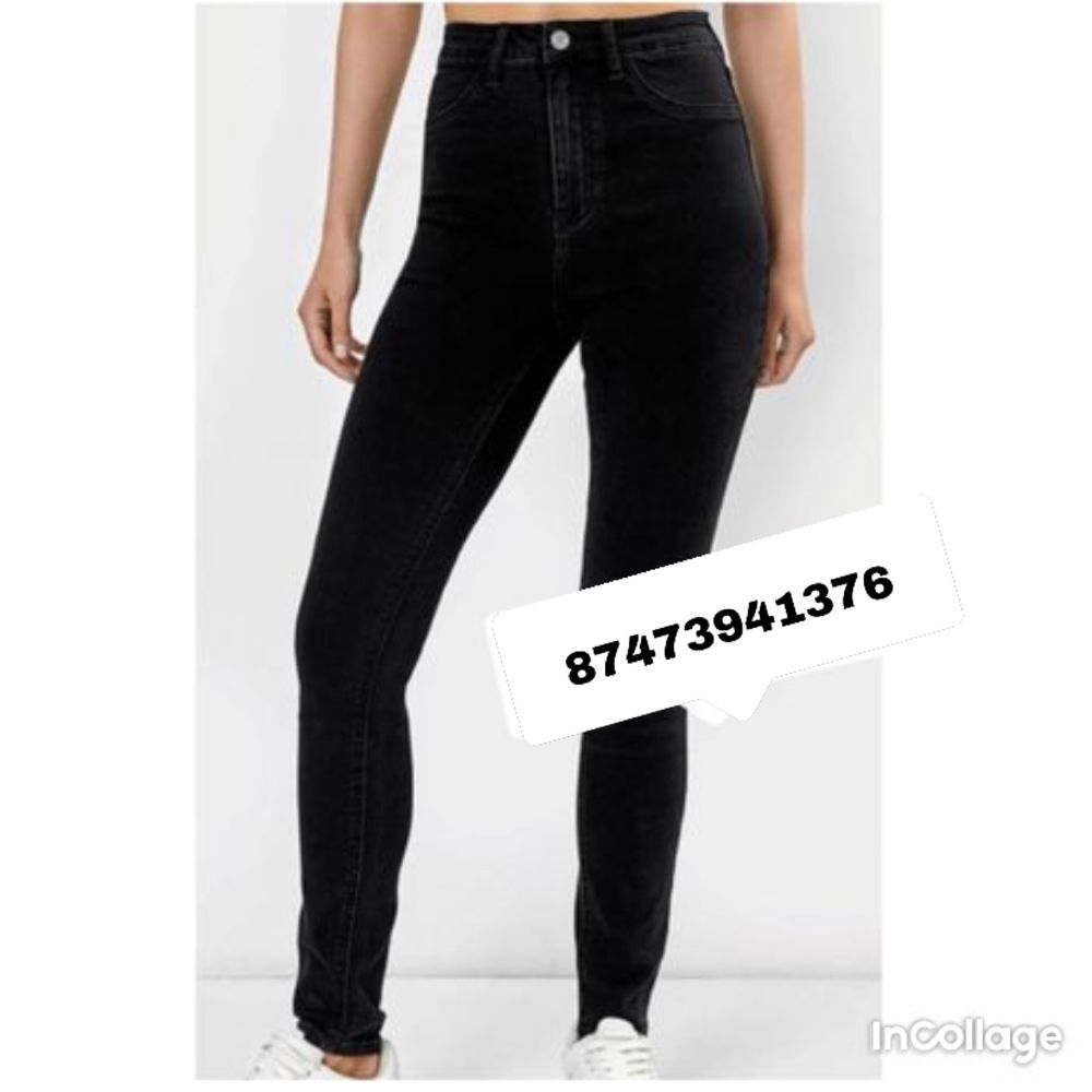 Черные приталенные джинсы женские S, M